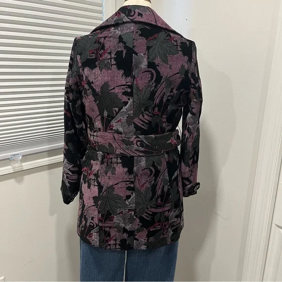 Ali Miles Floral Brocade Art  Belted Jacket, Womens S/P, Purple & Black - Picture 3 of 13
